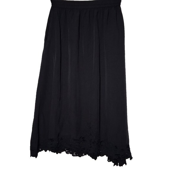 Vintage Jane Ashley Skirt Large Black Rayon Embroidered Floral Hem Whimsigoth - Picture 2 of 13